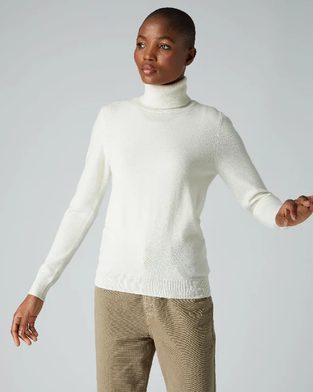 Women's Luna Roll Neck Cashmere Jumper New Ivory White Hooded Sweater Collared Sweater Shawl Collar