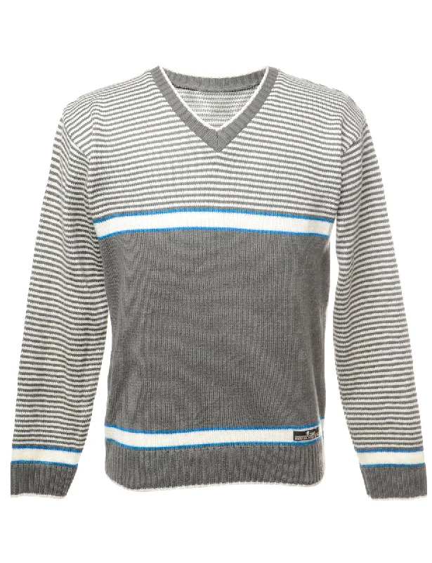 Striped Jumper - L Print Jacquard Patchwork