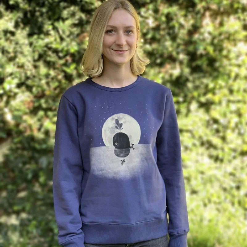 Whale Moon Dusky Blue Womens Jumper Collared Crew Neck Turtle Neck