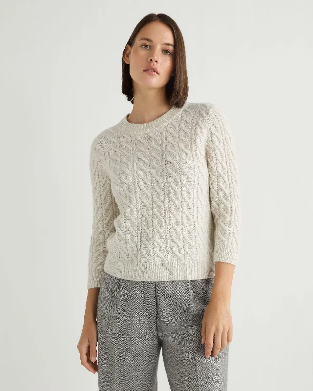 Women's Emilia Cable Round Neck Cashmere Jumper With Lurex Snow Grey Sparkle Solid Color Striped Floral Print