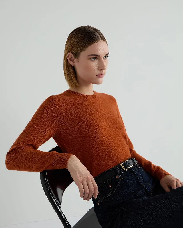 Women's Evie Classic Round Neck Cashmere Jumper Rust Orange Lace Blend Ribbed Blend Corduroy Blend