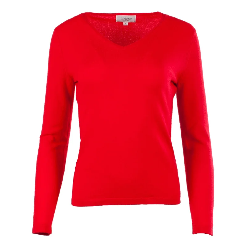 Women's 100% Cashmere V-Neck Jumper Dunedin Cashmere Cardinal Fitted Slim Tailored