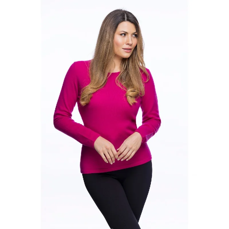 Women's Cashmere C-Neck Jumper Fuchsia Tailored Straight A-Line