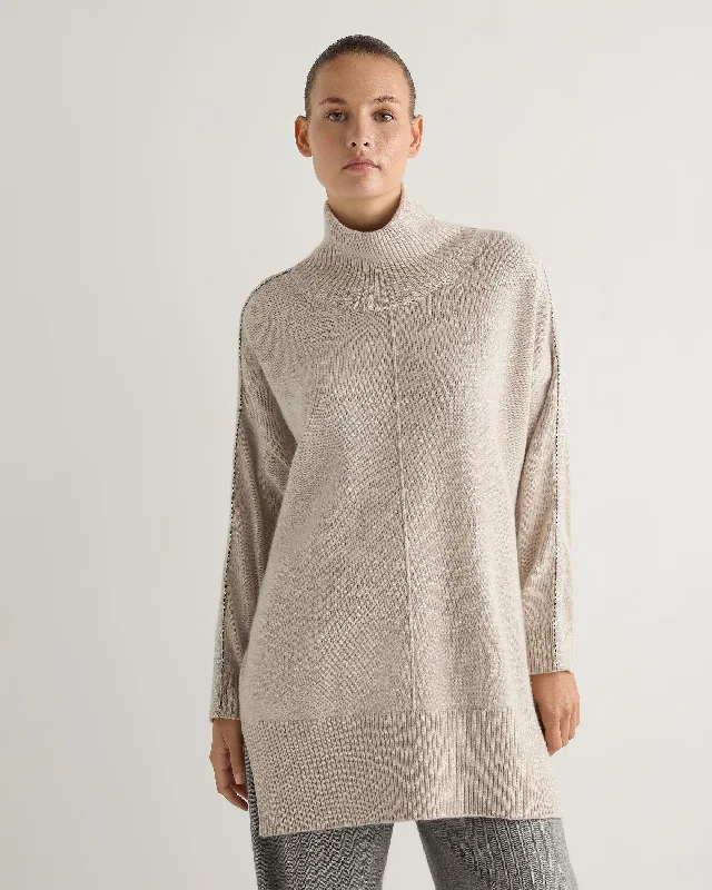 Women's Mock Neck Metal Cashmere Jumper With Lurex Ecru White Cashmere Blend Cotton Blend Poly Blend