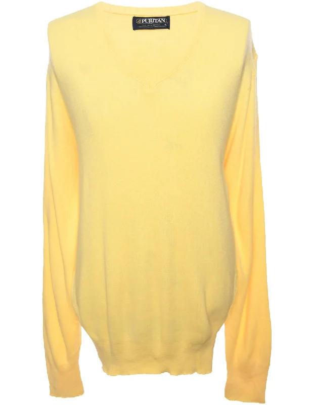 Yellow Puritan Jumper - L Solid Print Embellished