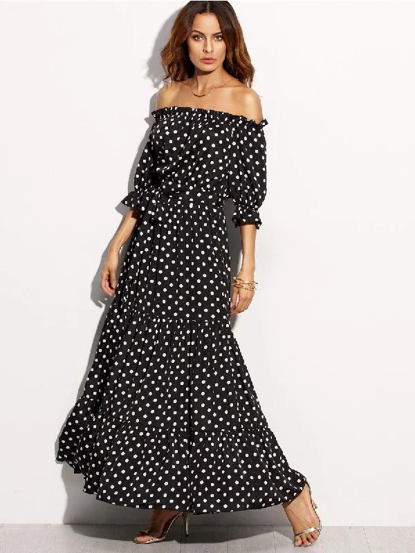 Backless Polka Dot  Sexy Bohemian Beach Summer Maxi Dress Cozy Maxi Dress with Slit