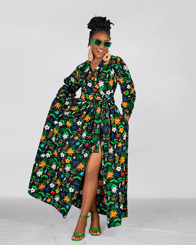 Belinda Ankara Maxi Dress |  Green Multicolor African Floral Print Chic Summer Floral Maxi Dress