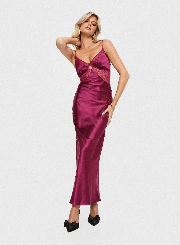 Birchwood Maxi Dress Wine Cozy Maxi Dress with Slit