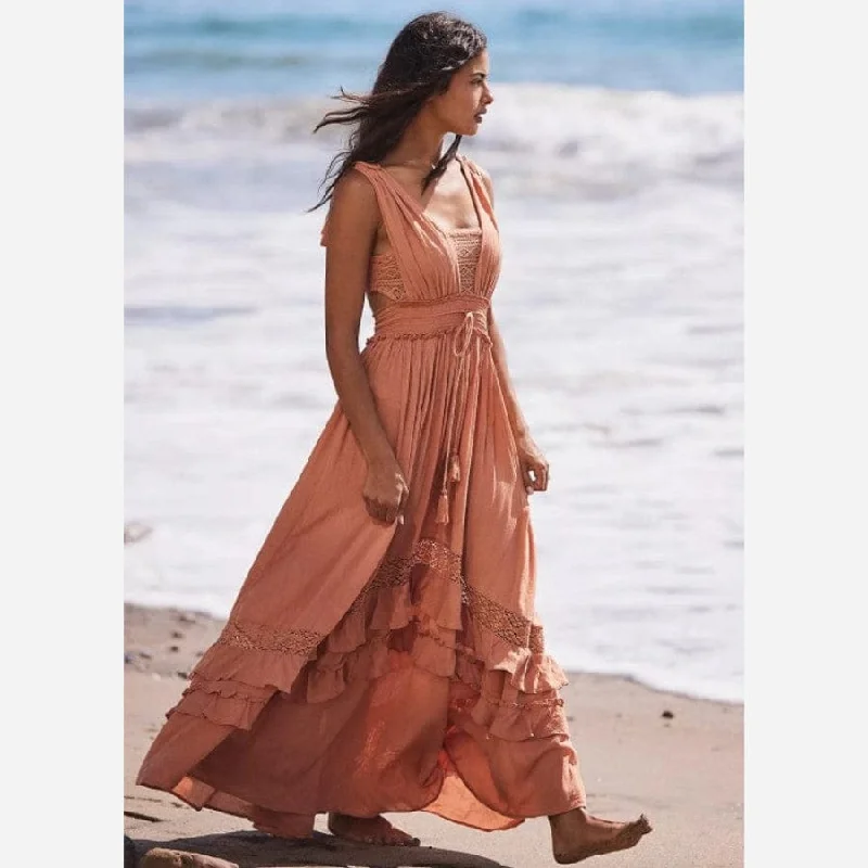 Boho Summer Beach Maxi Dress Fashionable Sheer Maxi Dress