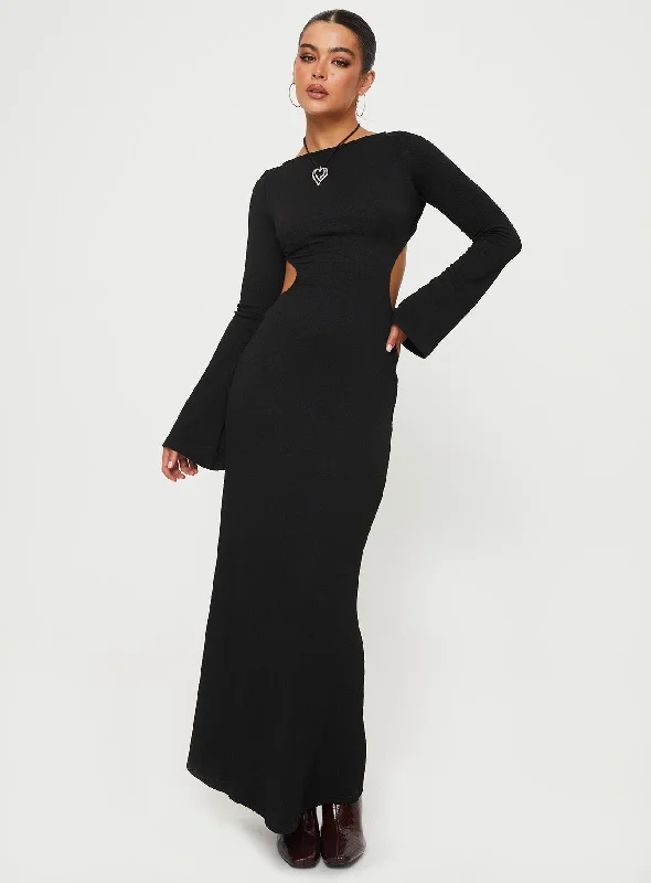 Bordelle Long Sleeve Maxi Dress Black Chic Boho Print Maxi Dress