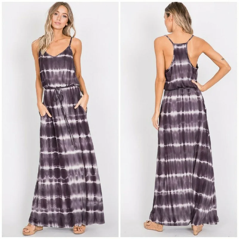 Charcoal Tie Dye Cami Casual Maxi Dress Full Length Long Womens Chic Summer Floral Maxi Dress