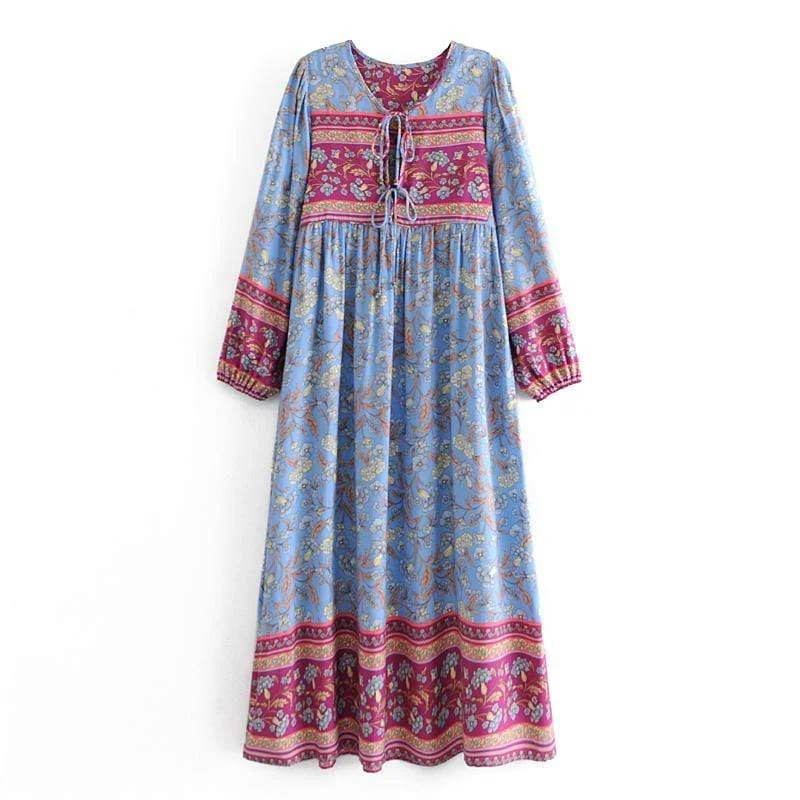 Fenna Blue Floral Maxi Dress Stylish Button-Up Maxi Dress