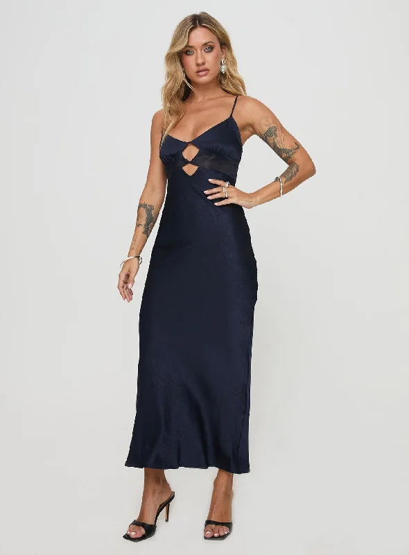 Leroux Maxi Dress Navy Elegant Pleated Maxi Dress