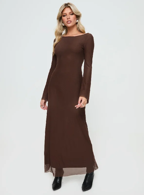 Lukea Maxi Dress Chocolate Fashionable Chiffon Tiered Maxi Dress