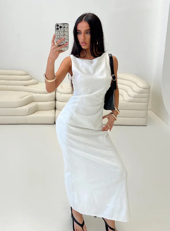 Mocca Maxi Dress White Elegant Velvet Maxi Dress