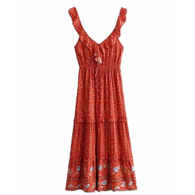 Nena Maxi Dress in Red Elegant Wraparound Maxi Dress