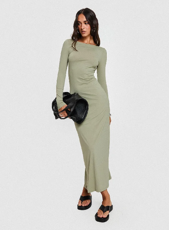 Rain Fire Long Sleeve Maxi Dress Sage Stylish Boho Maxi Dress