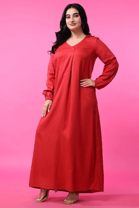 Red Solid Maxi Dress Elegant Lace-Up Maxi Dress