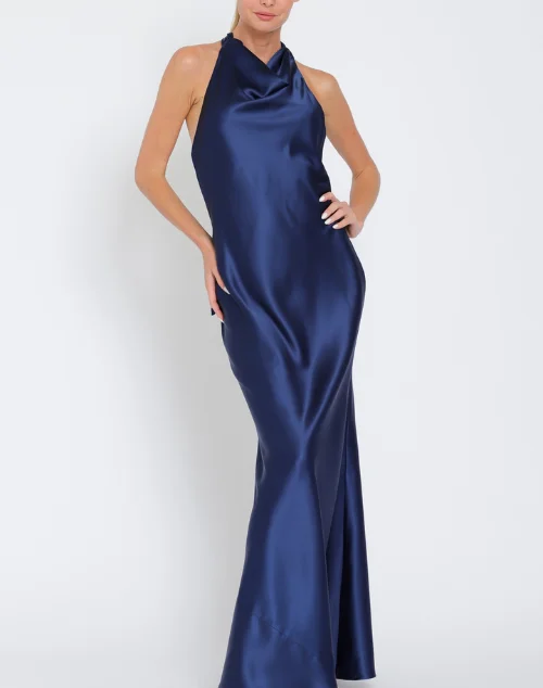 Serena Cowl Neck Satin Maxi Dress Elegant Pleated Maxi Dress