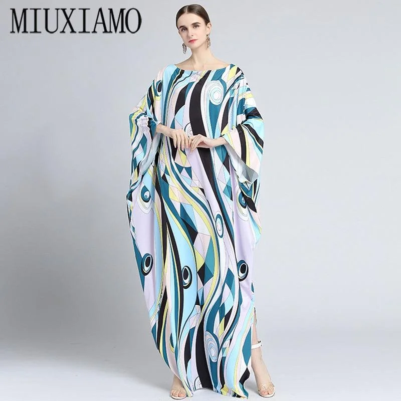 Silk Bohemian Plus Size Dress Batwing Sleeve Maxi Dress Elegant Silk Maxi Dress