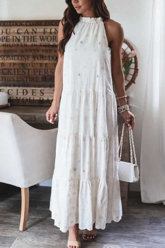 The Alexa Eyelet Maxi Dress Stylish Long Sleeve Maxi Dress