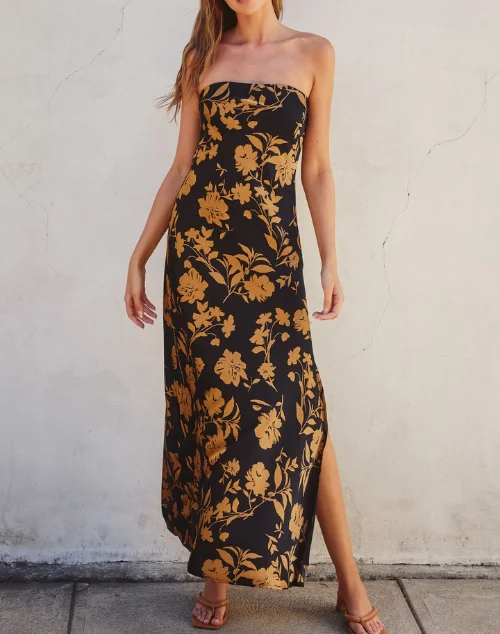 Undeniable Icon Gold Floral Maxi Dress Comfortable Cotton Maxi Dress