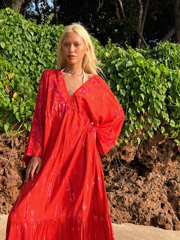 Vera Goddess Maxi Dress - Red Cozy Cold-Shoulder Maxi Dress