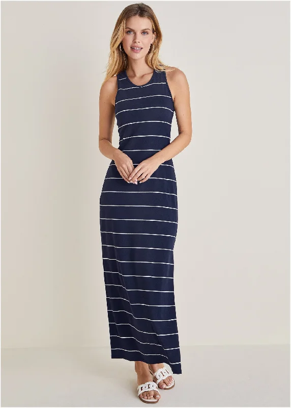 Tank Maxi Dress - Peacoat Combo Fashionable Off-Shoulder Maxi Dress