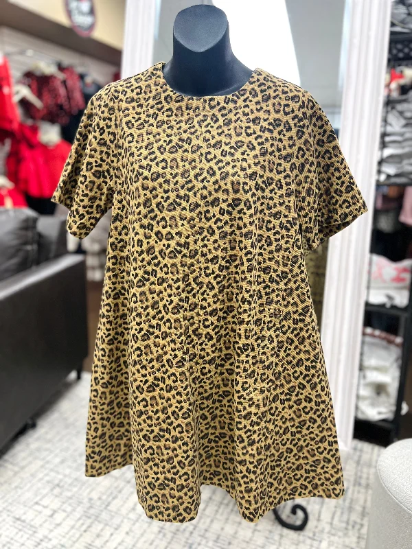 Leopard Print Short Sleeve Mini Dress Cozy Sweater Mini Dress