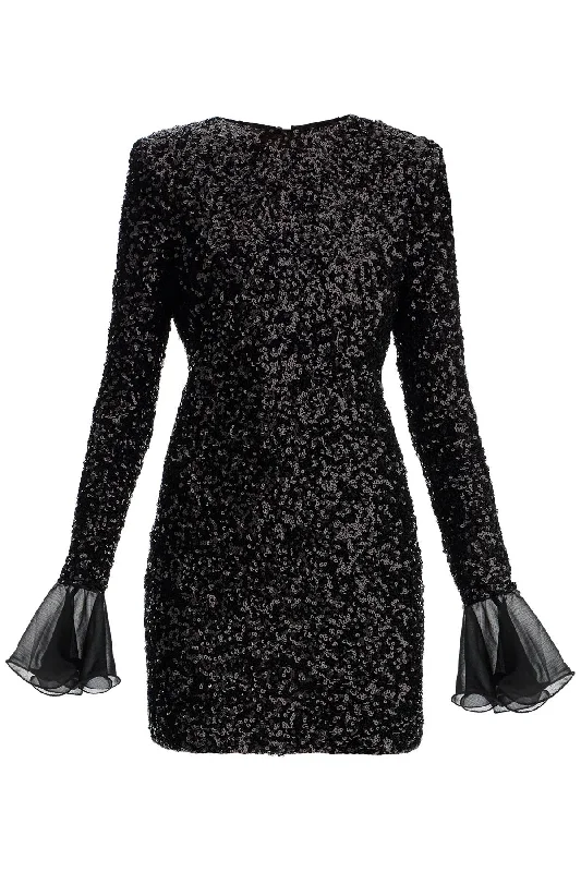 'open-back Sequin Mini Dress  - Black Trendy Mini Dress with Belt