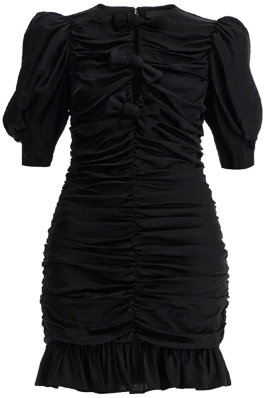 Draped Satin Mini Dress  - Black Trendy Wraparound Mini Dress