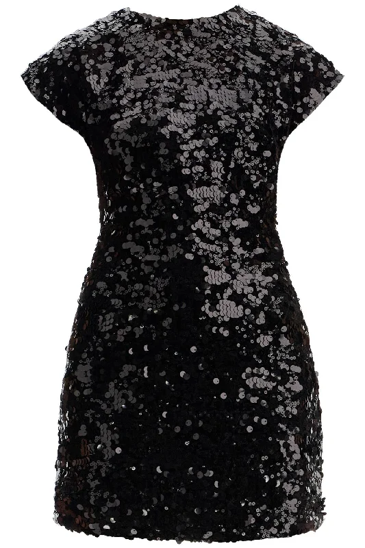 Velvet And Sequin Mini Dress  - Black Stylish Short Sleeve Mini Dress