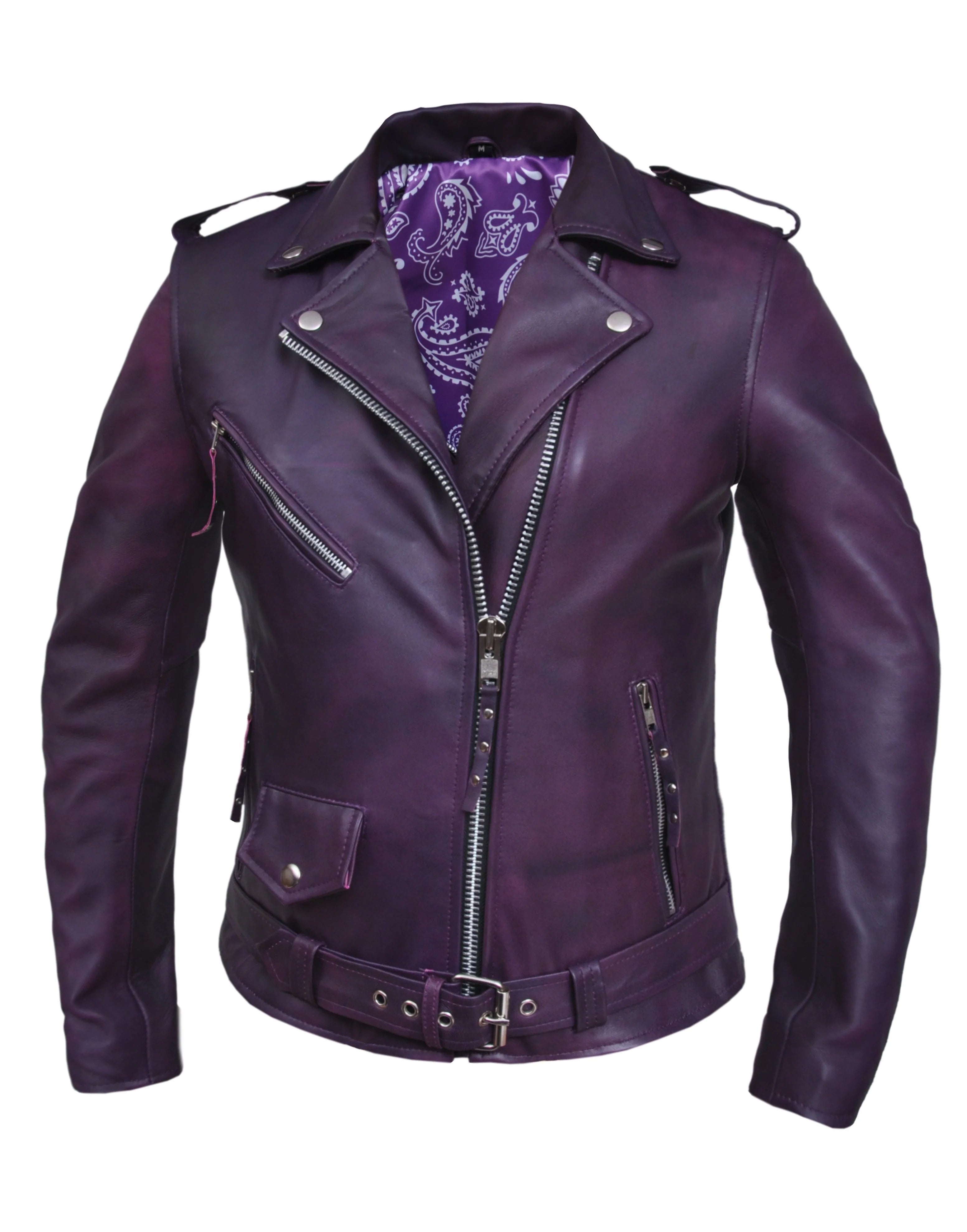 6832.17- Women's Purple Leather Jacket Fleece Jacket Down Jacket Parka