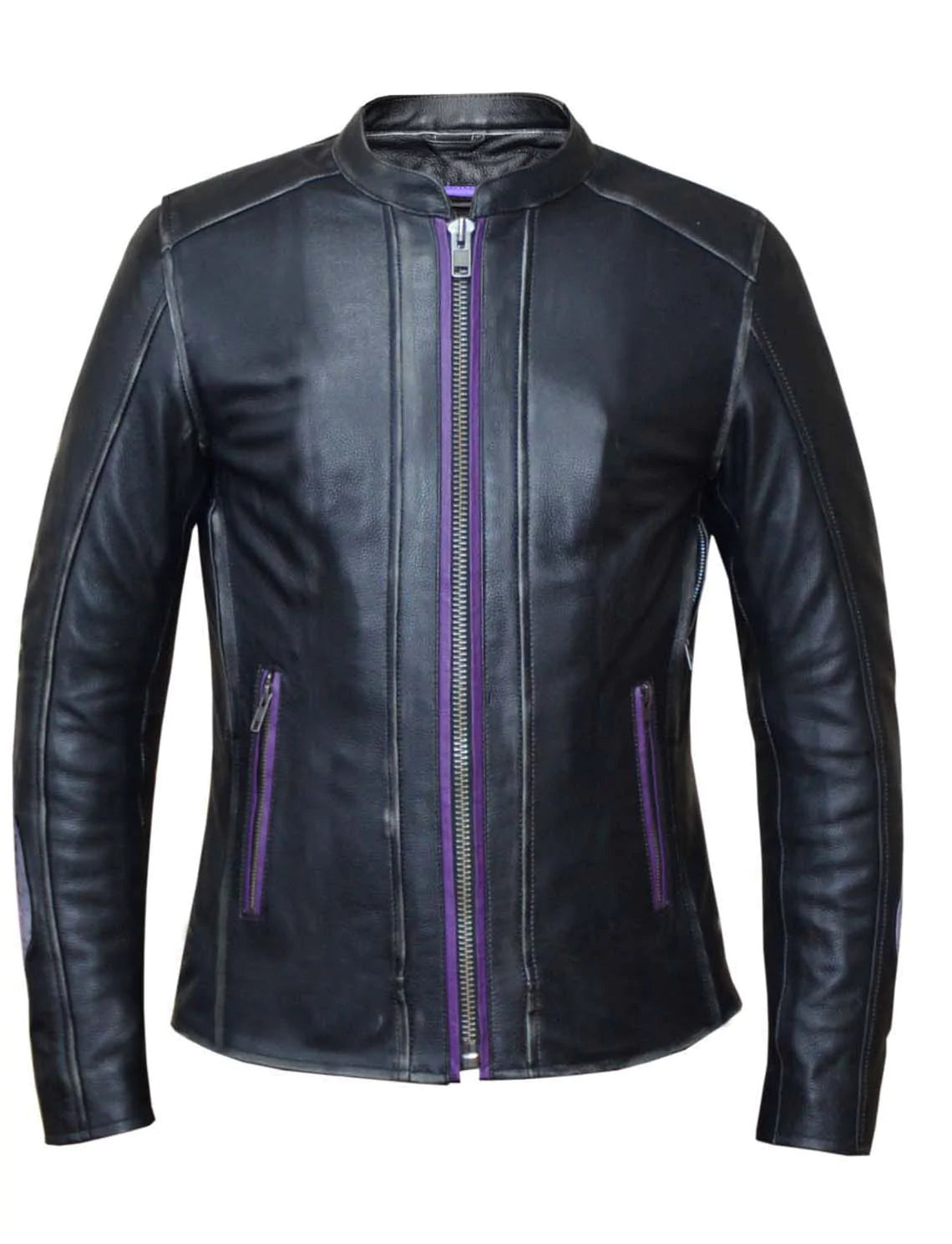 6954.17- Women's Purple Wings Leather Jacket V-Neck Jacket Boat Neck Jacket Square Neck Jacket