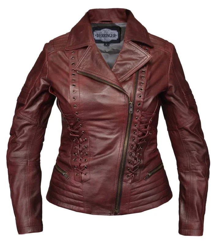 6956.00- Ladies Red Leather Jackets Herringbone Jacket Houndstooth Jacket Plaid Jacket