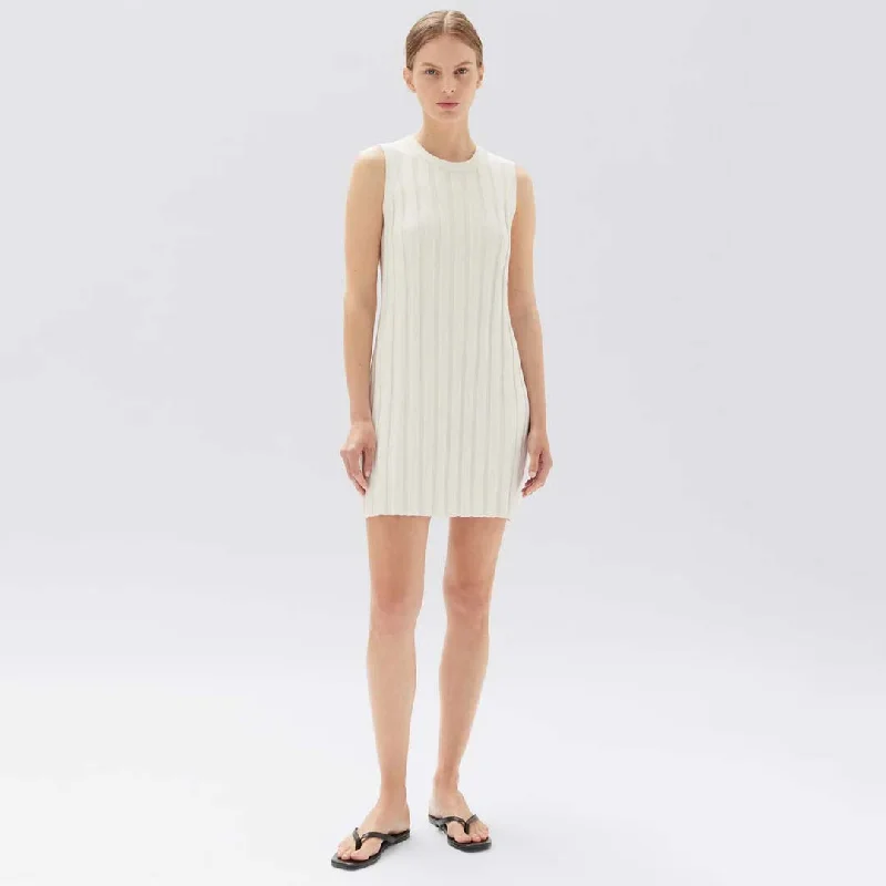 ALANA KNIT RIB MINI DRESS | ANTIQUE WHITE Elegant Silk Mini Dress