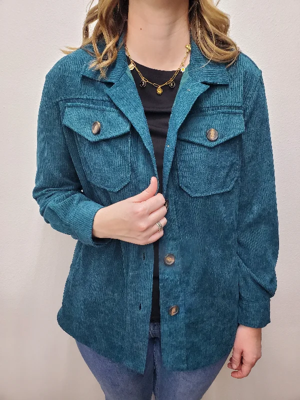 AUTUMN HUES CORDUROY JACKET - TEAL Notch Collar Jacket Peter Pan Collar Jacket Cowl Neck Jacket