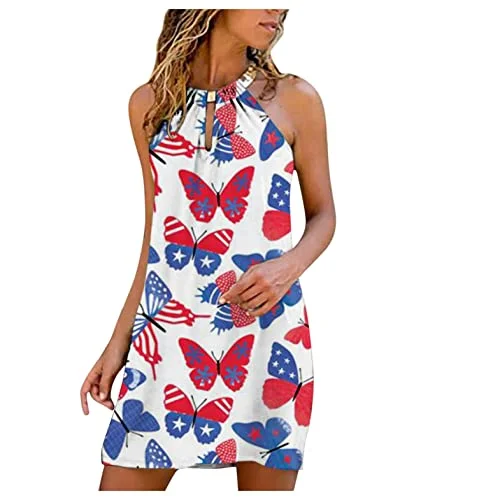 Beach Dresses for Women, Womens Dressy Dresses for Church Butterfly Print Metal Dresses Casual Mini Dress | Original Brand Stylish Button-Down Mini Dress