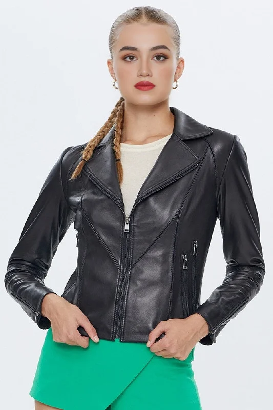 Black Olivia Leather Jacket For Women's Wool Jacket Cashmere Jacket Tweed Jacket