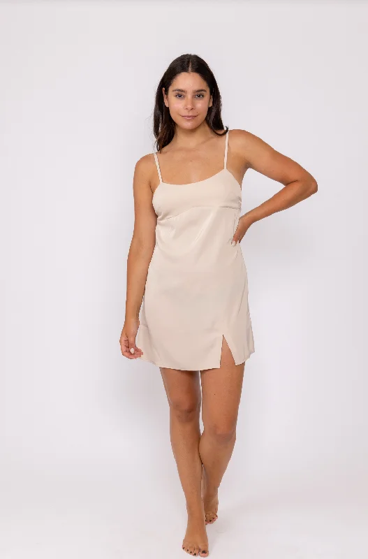 Cece Mini Dress- Taupe Chic Pleated Mini Dress