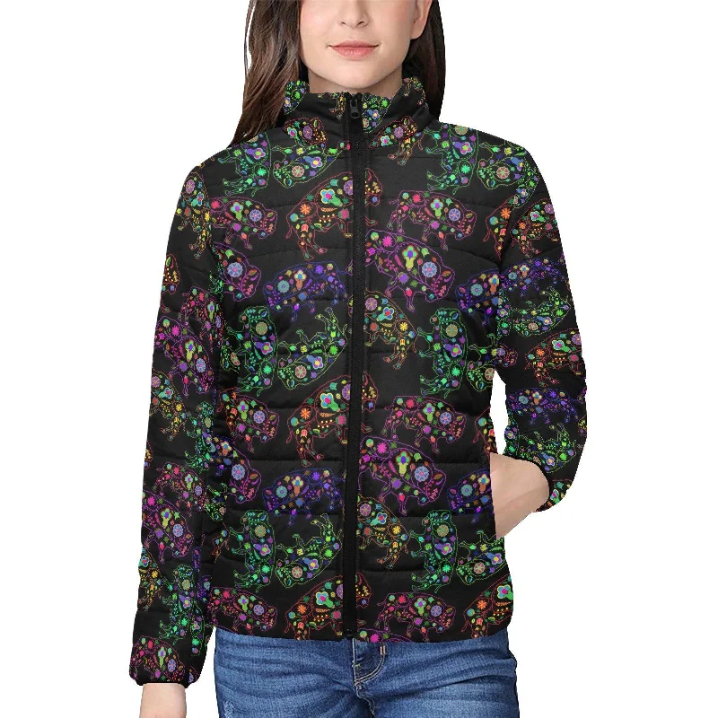 Floral Buffalo Women's Stand Collar Padded Jacket Elasticated Jacket Padded Jacket Insulated Jacket