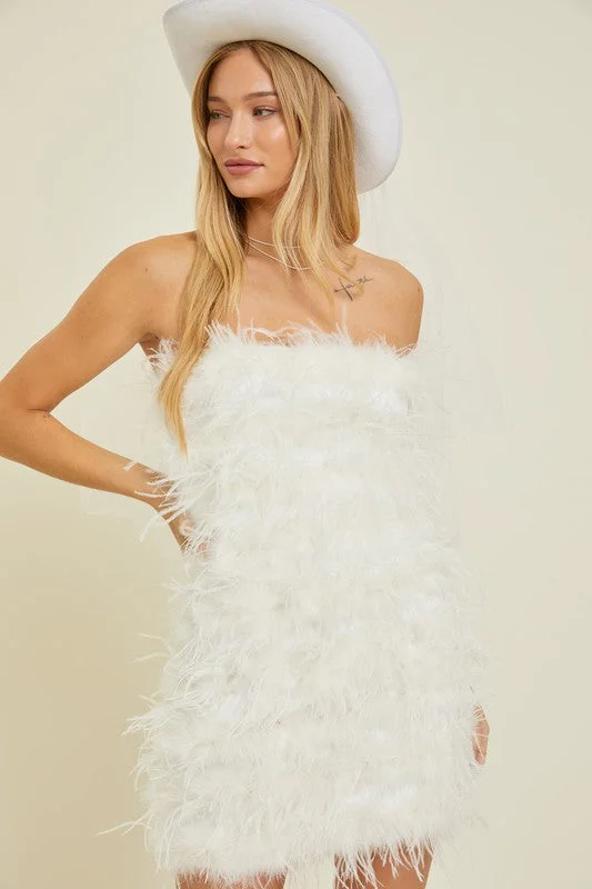 Forever And Ever White Feather Mini Dress Chic Sleeveless Mini Dress