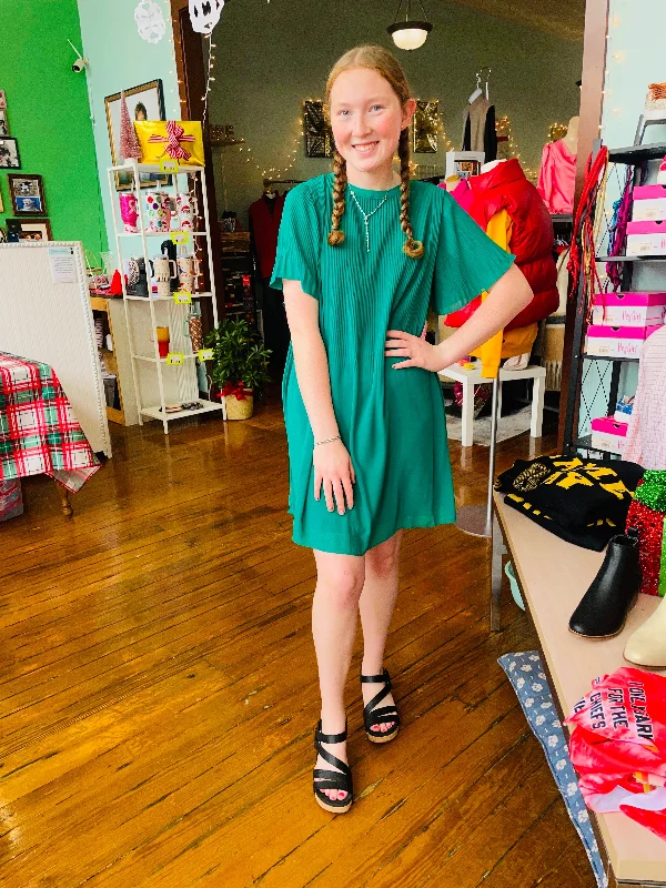 LGD Pleated Mini Dress-Emerald Fashionable Summer Mini Dress