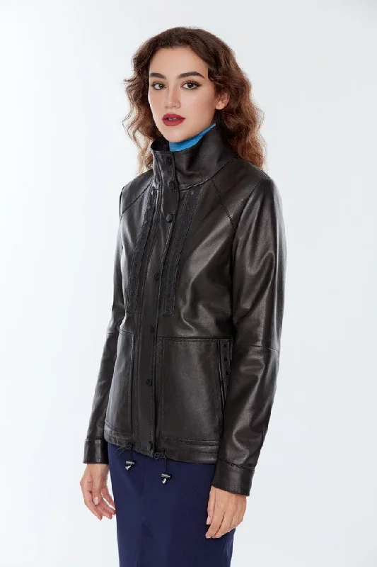 Maria Black Stylish Leather Jacket For Women Toggled Jacket Drawstring Jacket Belted Jacket