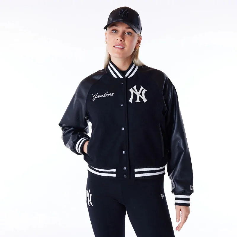 New York Yankees Womens MLB Black Varsity Jacket Denim Jacket Leather Jacket Suede Jacket