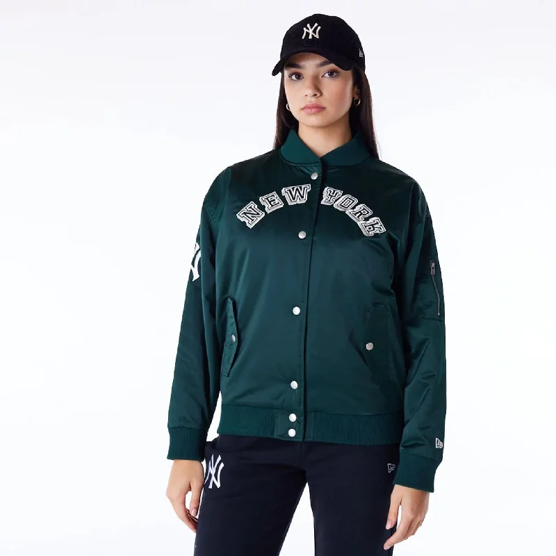 New York Yankees Womens MLB Dark Green Bomber Jacket Denim Jacket Leather Jacket Suede Jacket