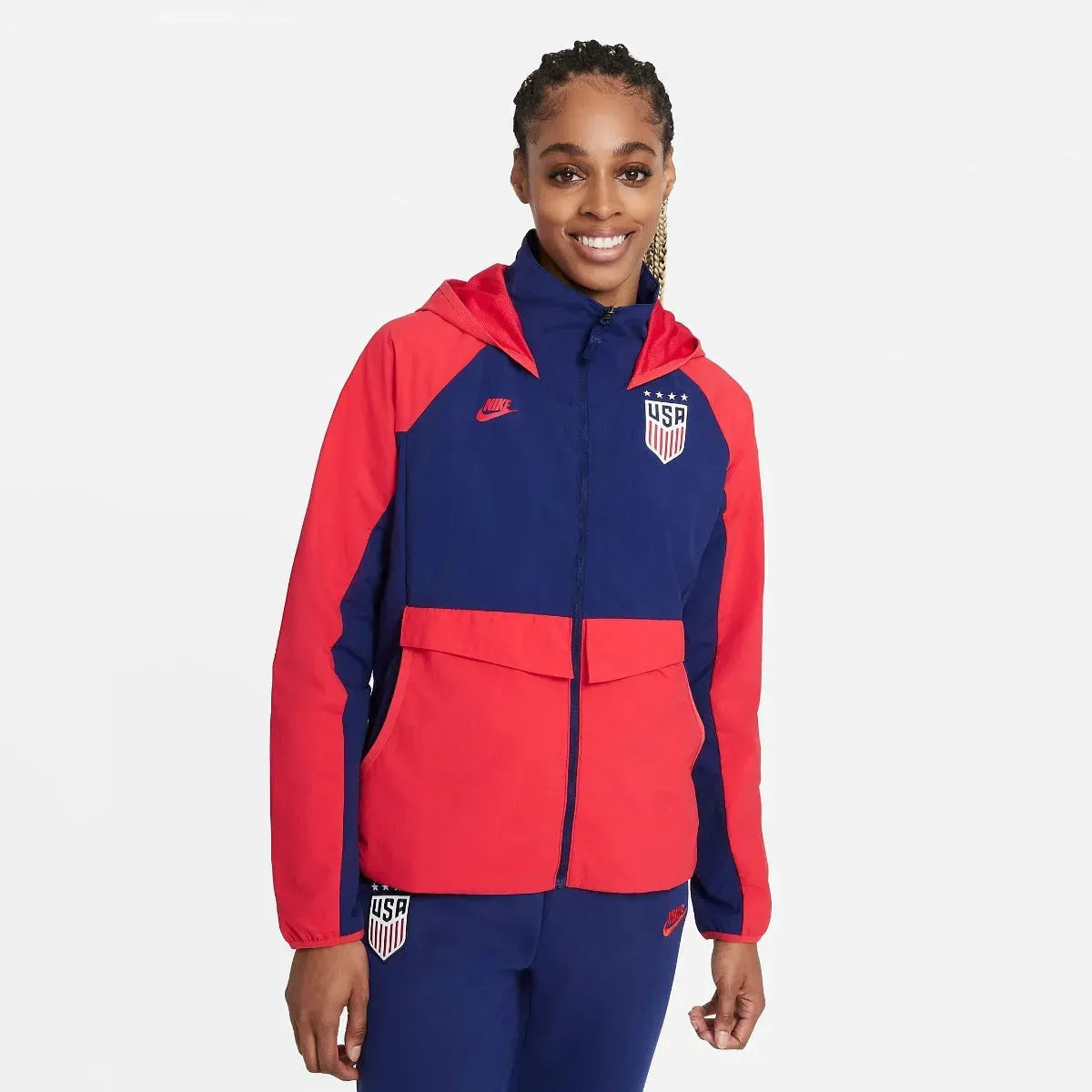 Nike 2021-22 USA Women AWF Lite Jacket - Navy-Red Zippered Front Buttoned Front Snap Front