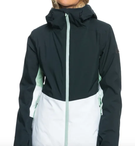 Roxy - Womens Peakside Technical Snow Jacket - BLACK/WHITE/LIME Oversized Jacket Tailored Jacket Straight Jacket