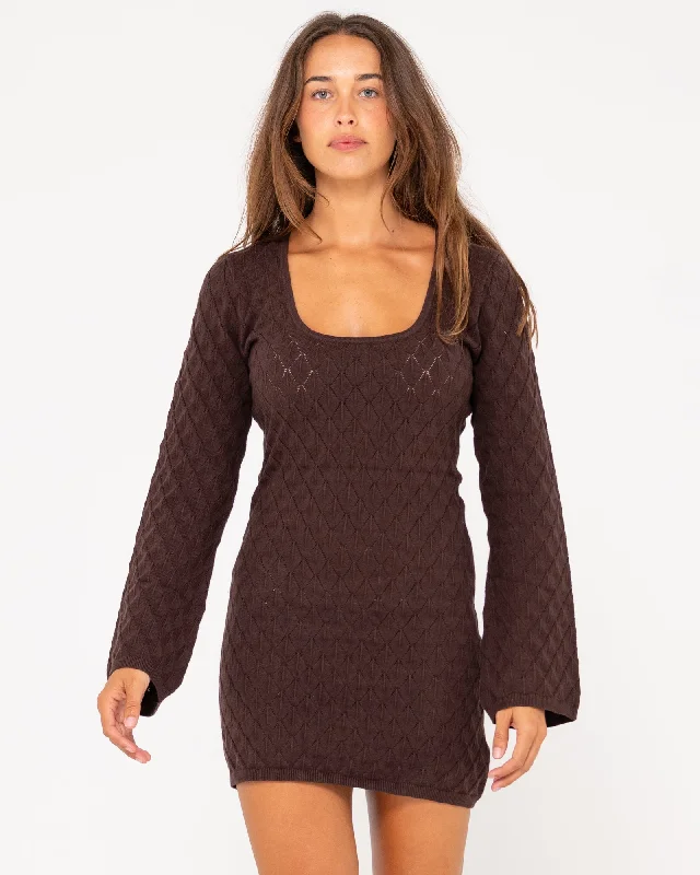 Rusty Leo Long Sleeve Knit Mini Dress Modern Satin Mini Dress