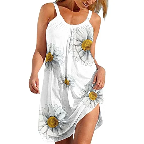 Sleeveless Dresses for Women Casual Loose Mini Dress Summer Floral Printed Tank Dress Hollow Out Beach Sundress | Original Brand Comfortable Casual Mini Dress